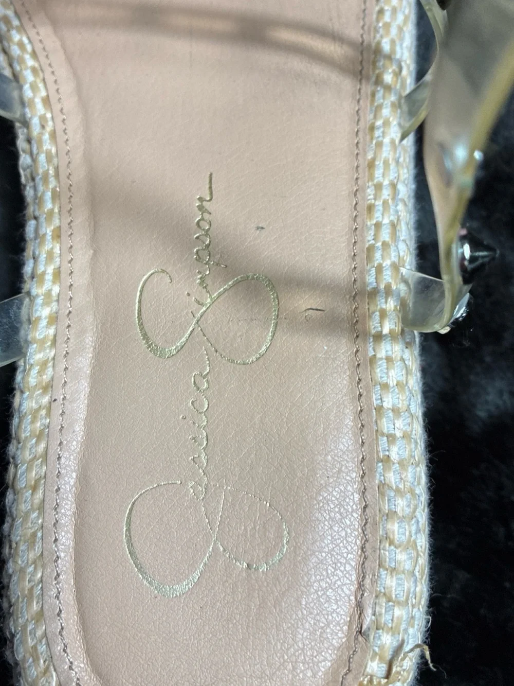 Jessica Simpson Clear Studded Platform Sandal in Beige Woven
